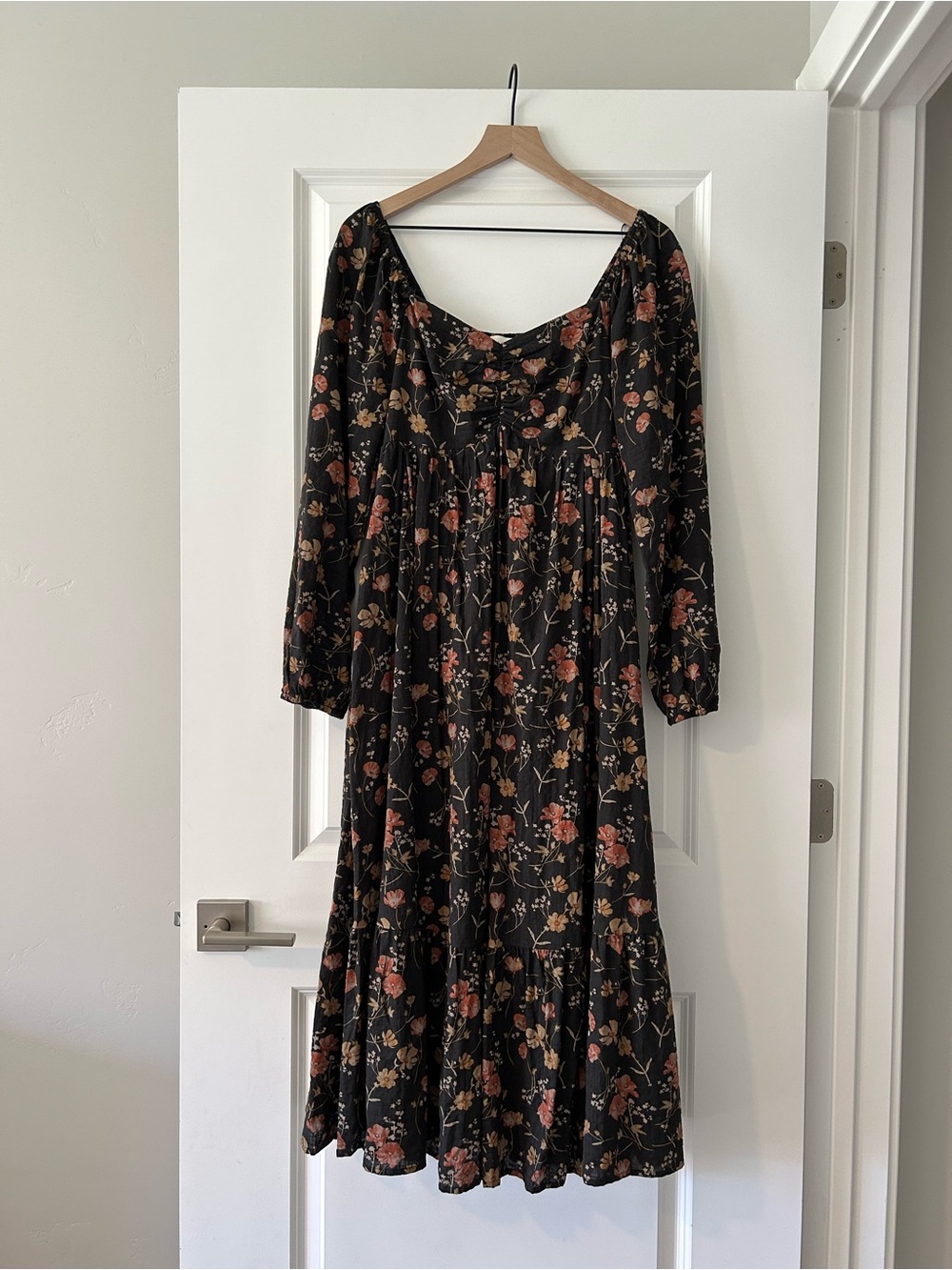 bohme Black Floral Maxi Dress with Puff Sleeves